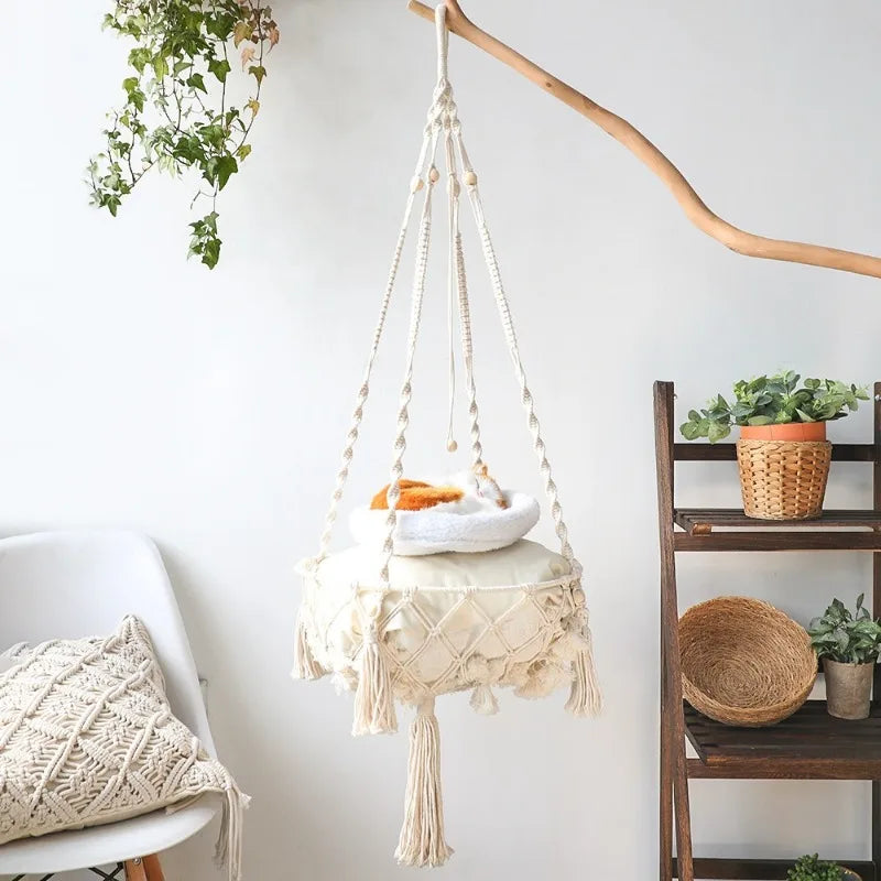 Winter Pet Hammock Cat Swing Hand Woven Cotton Rope Cats Hanging Basket Kitten Hanging String Den Indoor Pend Nest Pet Supplies