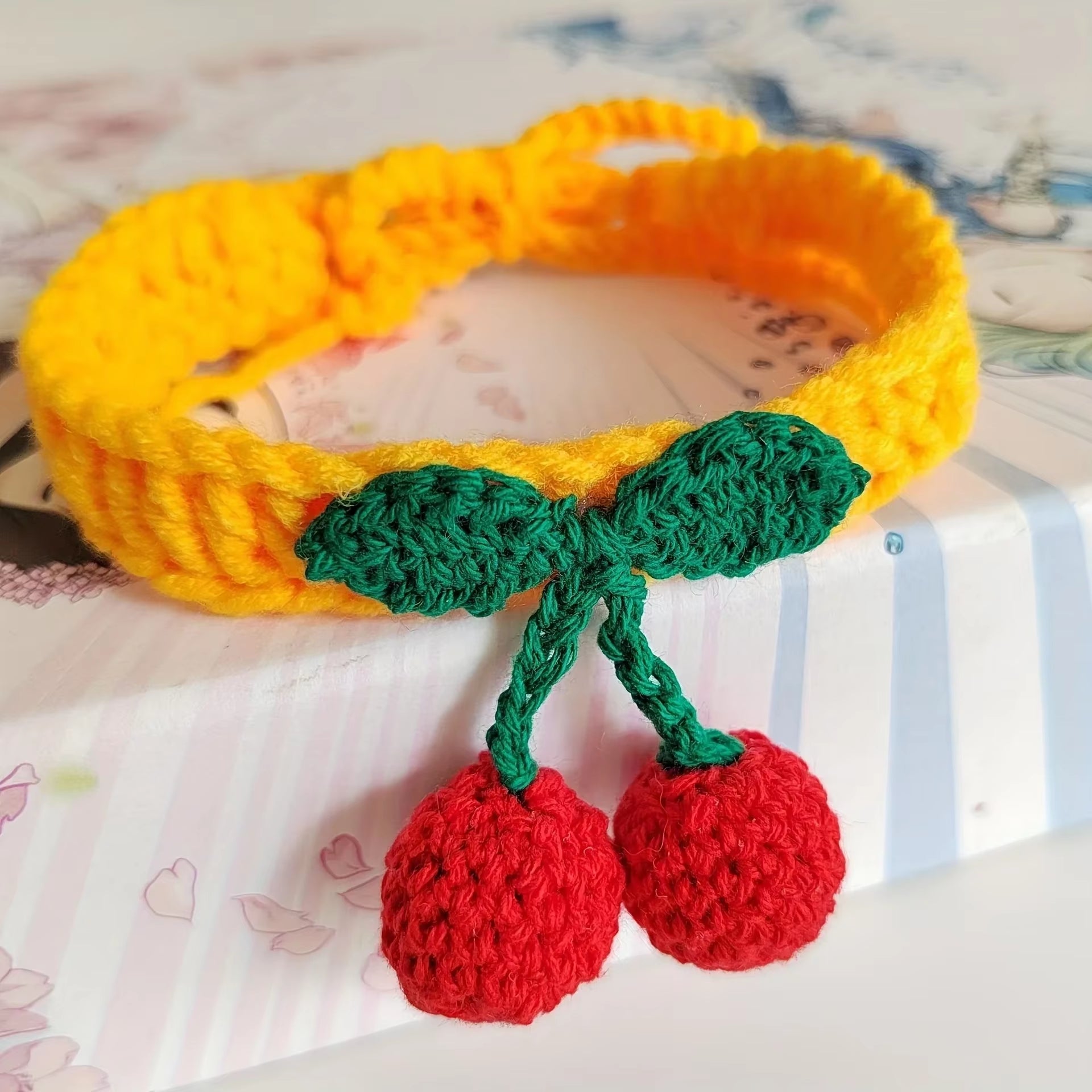 Pet Collar Handmade Knitted Cat Collar with Cherry Decor Cute Cat Necklace Cat Supplies Ошейник Для Кошек Para Gatos Accesorios
