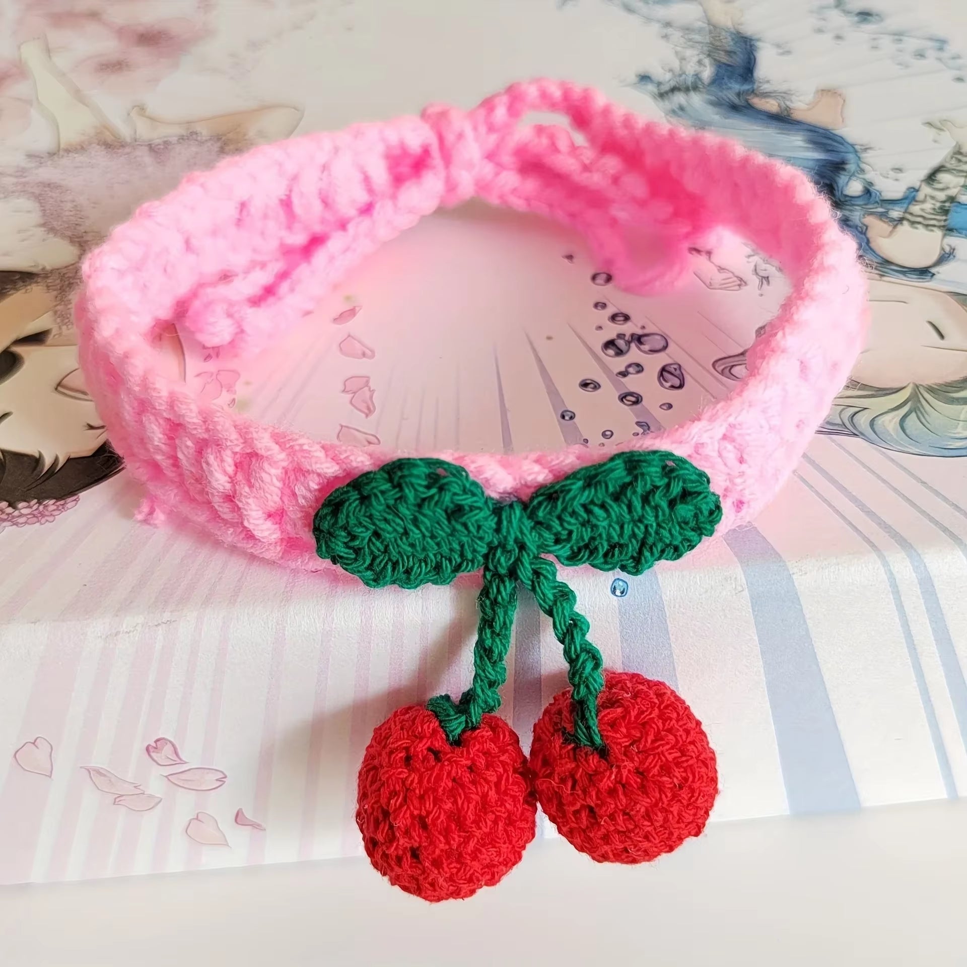 Pet Collar Handmade Knitted Cat Collar with Cherry Decor Cute Cat Necklace Cat Supplies Ошейник Для Кошек Para Gatos Accesorios
