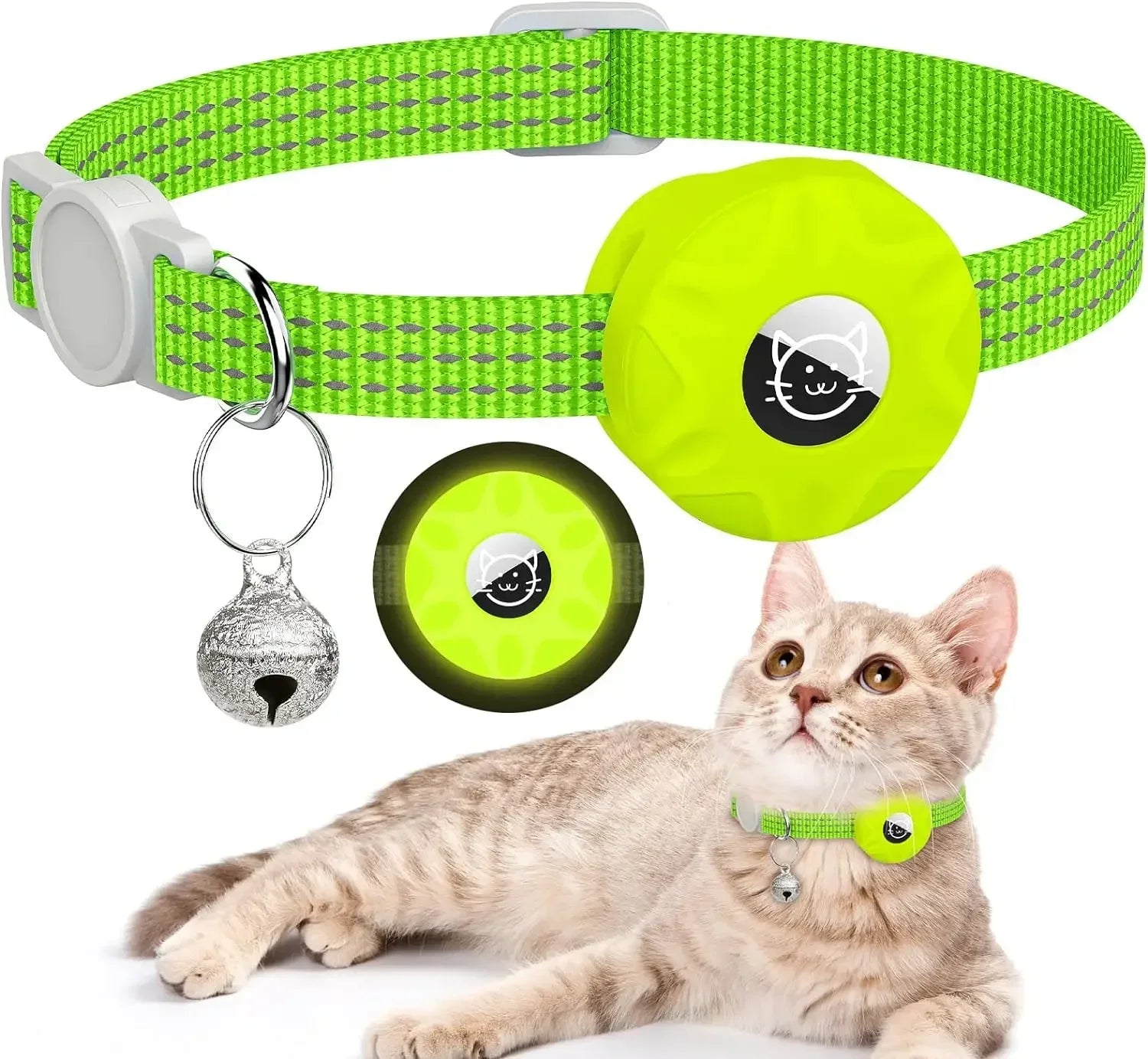 Anti-Lost Pet Cat Collar with Airtag Holder,For Apple Air Tag Positioning Kitten Collar with Reflective Cat Necklace Accessories