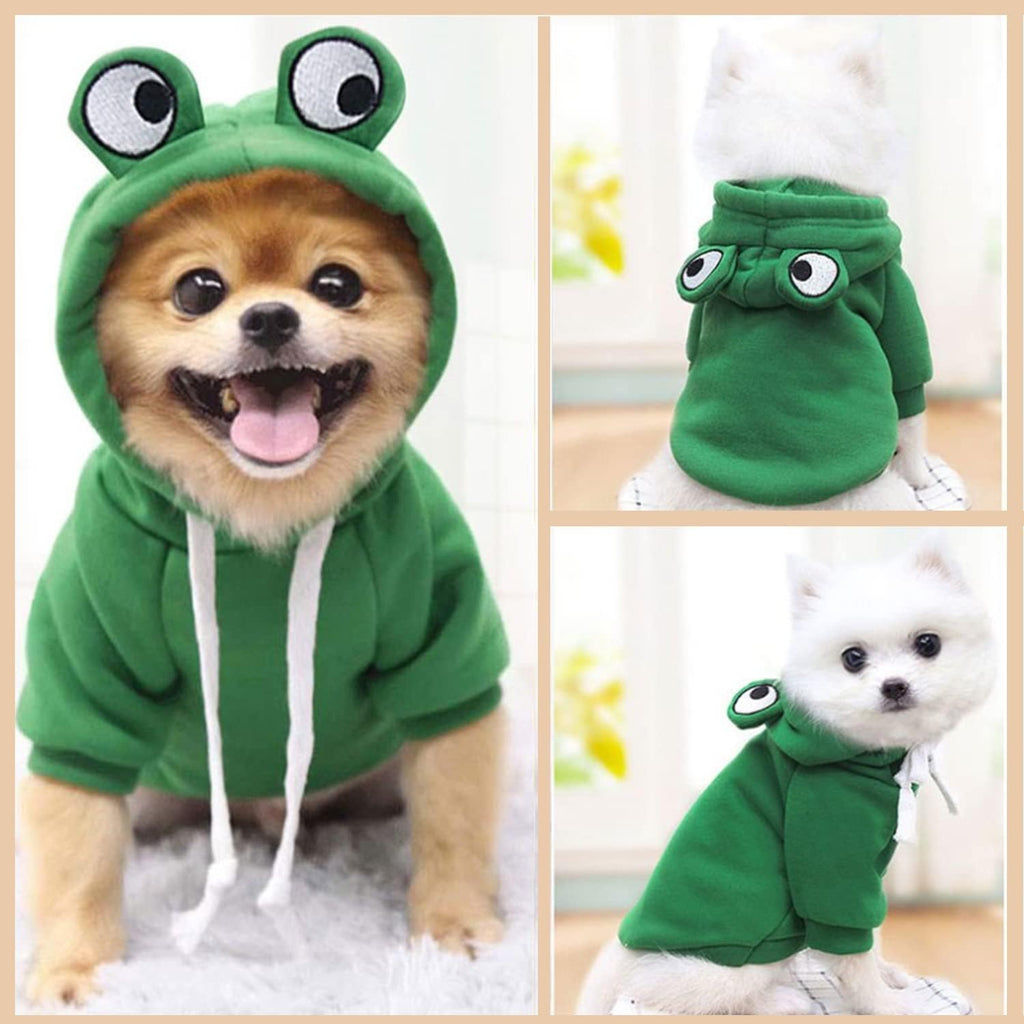 Dog Hoodie Basic Sweater Coat Cute - Frog Shape Warm Jacket Pet Cold Weather Clothes Outfit Outerwear for Cats Puppy Small Medium Dogs
