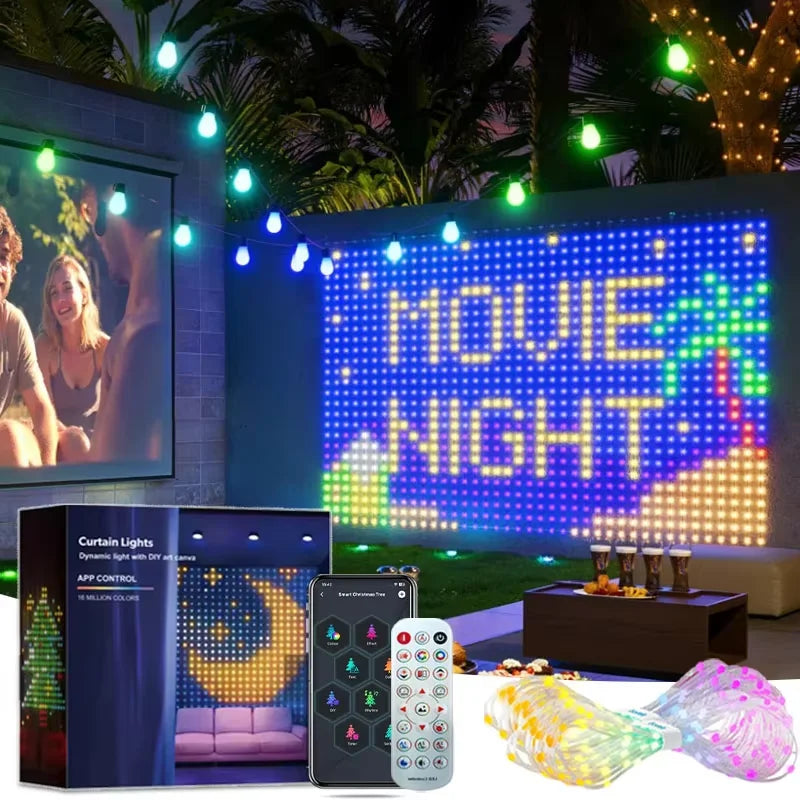 400 LED IP65 Luces de cortina impermeables, Luces de cortina LED inteligentes GIF para bricolaje,  Luces navideñas RGB que cambian de color, decoración festiva.