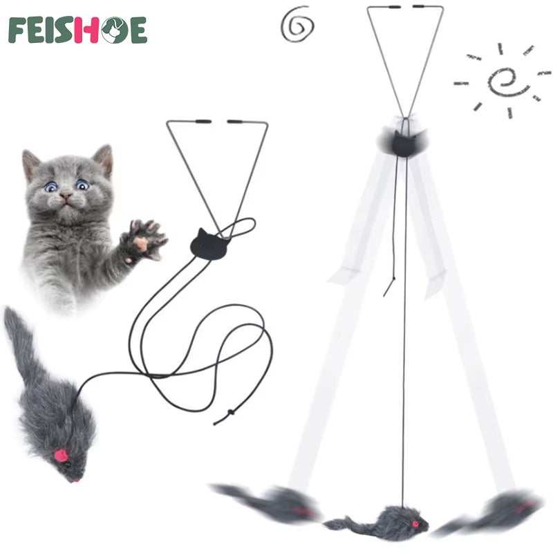 Interactive Cat Toy Hanging Clip Door Plush Mouse Self-Hi Hanging Door Elastic Funny Cat Toy Juguetes Para Gatos Rascador Gato