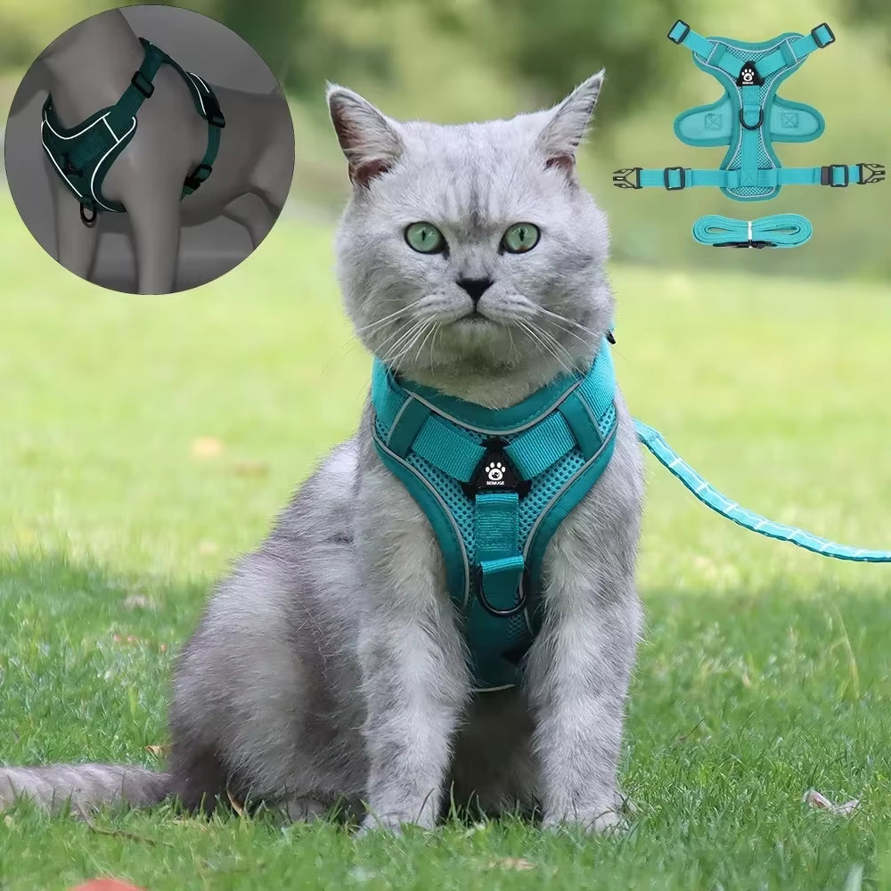 Cat Harness and Leash Set Escape Proof for Small Medium Dog Cat Breathable Reflective Adjustable Kitten Chest Strap Pet Supplies
